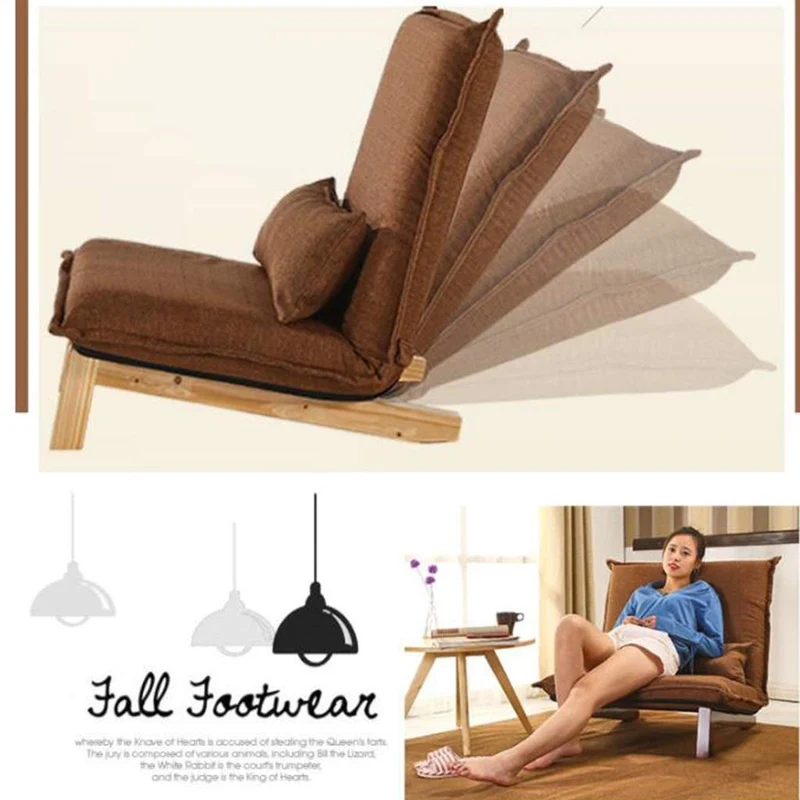 Lazy Single Sofa Canapé Pliable Canapé Chambre Lavable Tatami Salon Lounge Chair Multi-gamme Réglable Chaise Baie De Baie Canapé Lit Portant 120KG (Color : BROWN, Size : 80 * 70 * 75CM)
