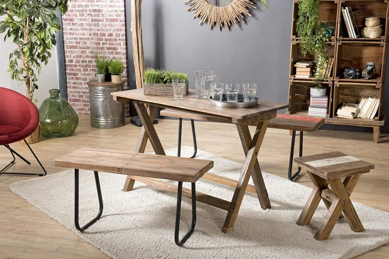 MACABANE Table Pliante 120x52cm Mahogagny - Esprit Brocante, 82x16x122