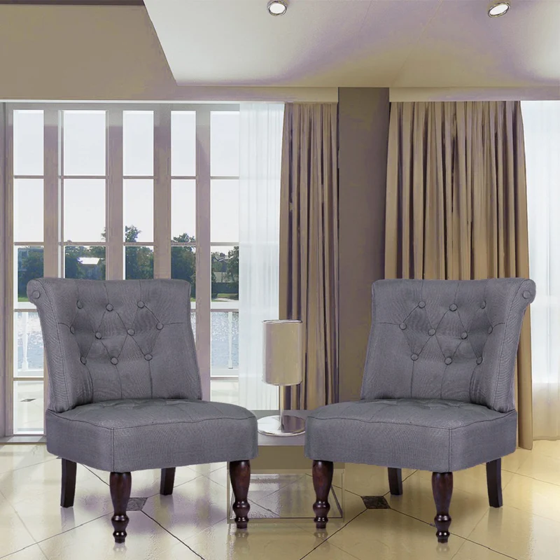 vidaXL 2X Fauteuils en Style Français Tissu Gris Chaises de Salon Maison
