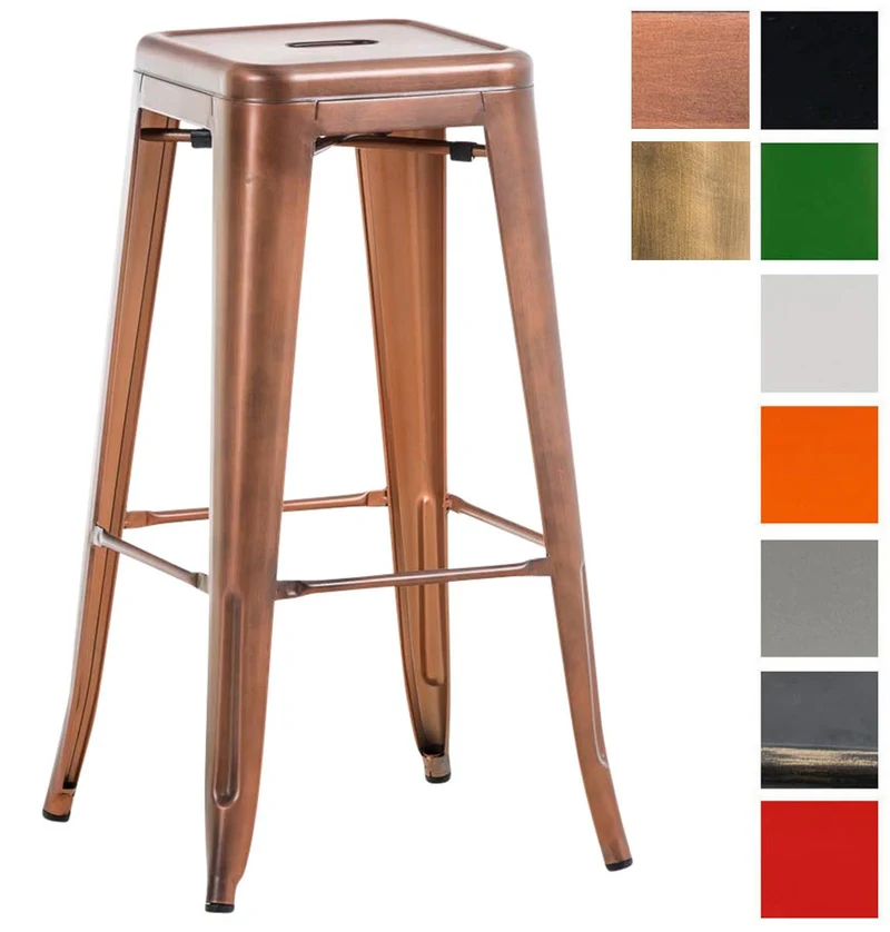 CLP Tabouret De Bar Joshua I Tabouret De Bar Industriel Empilable Et Robuste I Repose-Pied Structure à 4 Pieds Cuivre