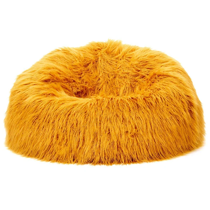 Icon Pouf Classique en Fausse Fourrure Mongole Yeti, Jaune Ocre, Poufs de Salon, 85cm x 50cm, Pouf Poire Grand, Chaise pour Chambre