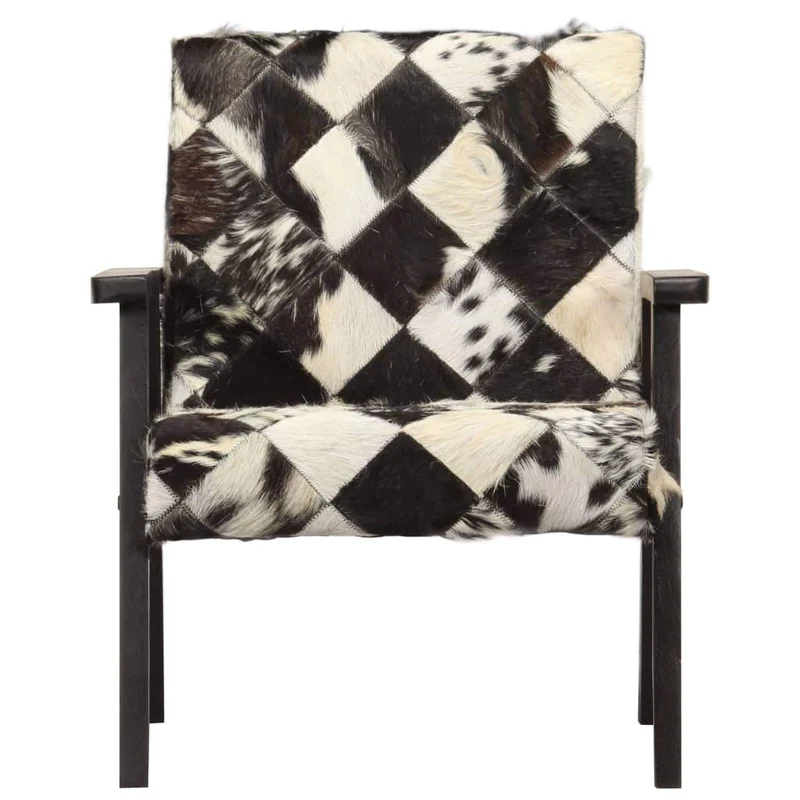 Festnight Fauteuil de Salon | Fauteuil en Cuir véritable Luxueux | Fauteuil de Bureau | Fauteuil Relax pour Canapé | Noir et Blanc