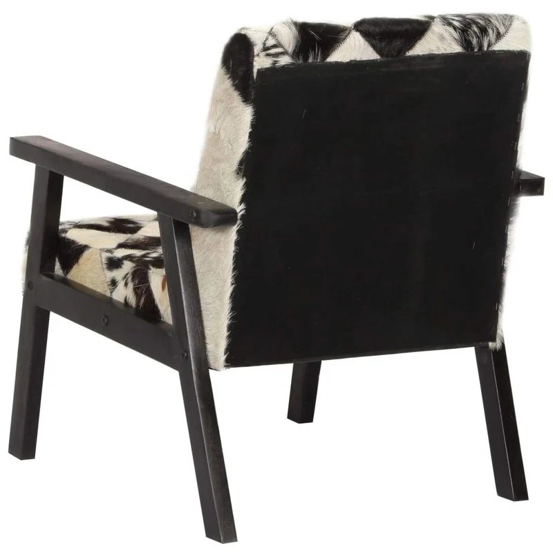 Festnight Fauteuil de Salon | Fauteuil en Cuir véritable Luxueux | Fauteuil de Bureau | Fauteuil Relax pour Canapé | Noir et Blanc
