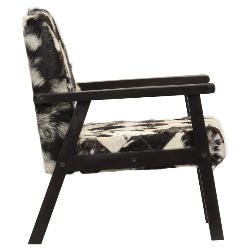 Festnight Fauteuil de Salon | Fauteuil en Cuir véritable Luxueux | Fauteuil de Bureau | Fauteuil Relax pour Canapé | Noir et Blanc