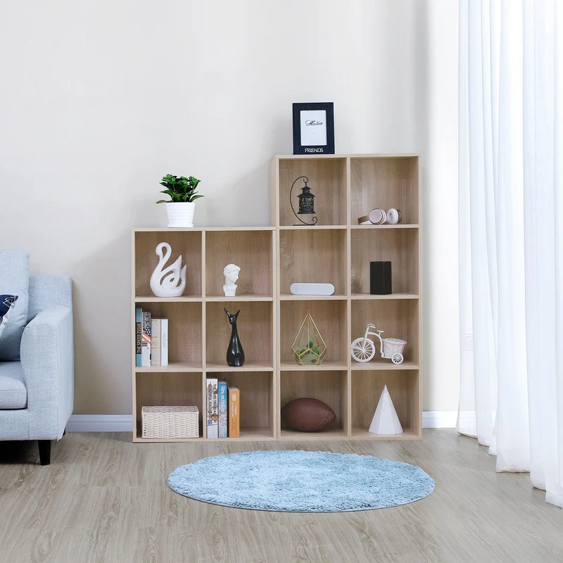 VASAGLE Bibliothèque en bois, Étagère à 4 Niveaux, 8 Compartiments, Armoire, Placard, Maison, Bureau, Couleur chêne clair LBC24NL