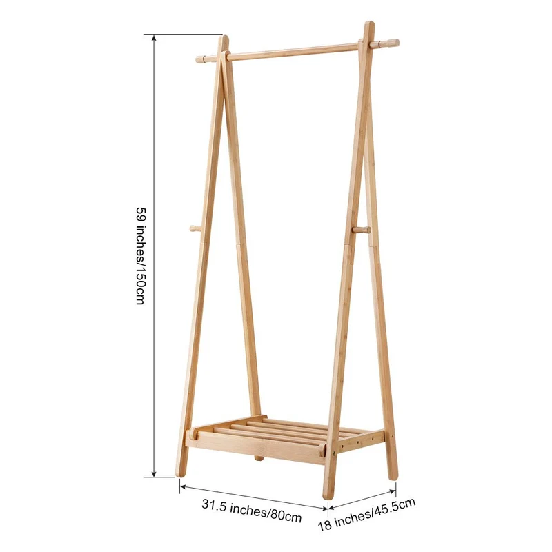 LANGRIA Portant Sèche-Linge à Vêtements Pliable fait en Bois de Bambou avec 1 Tige et 4 Crochets Latéraux Conception en Forme de A, Capacité 20 (Couleur Bambou Naturel)