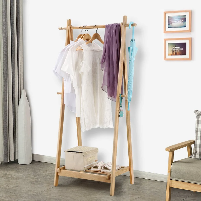 LANGRIA Portant Sèche-Linge à Vêtements Pliable fait en Bois de Bambou avec 1 Tige et 4 Crochets Latéraux Conception en Forme de A, Capacité 20 (Couleur Bambou Naturel)
