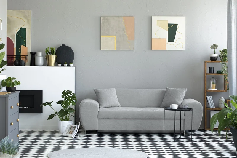 Kooko Home Canapé 3 Places, Tissu, Gris Clair, 204 x 90 x 73,5 cm