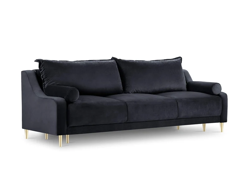 Milo Interiors Velvet Sofa with Bed Function and Box, Zora, 3 Seats, Dark Blue, 215x94x90