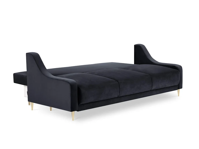 Milo Interiors Velvet Sofa with Bed Function and Box, Zora, 3 Seats, Dark Blue, 215x94x90