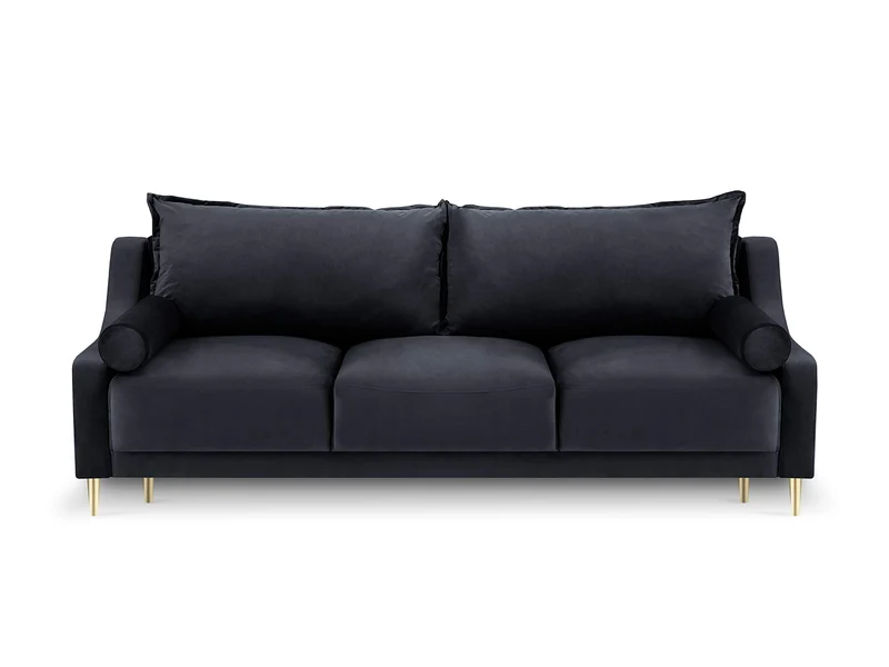 Milo Interiors Velvet Sofa with Bed Function and Box, Zora, 3 Seats, Dark Blue, 215x94x90