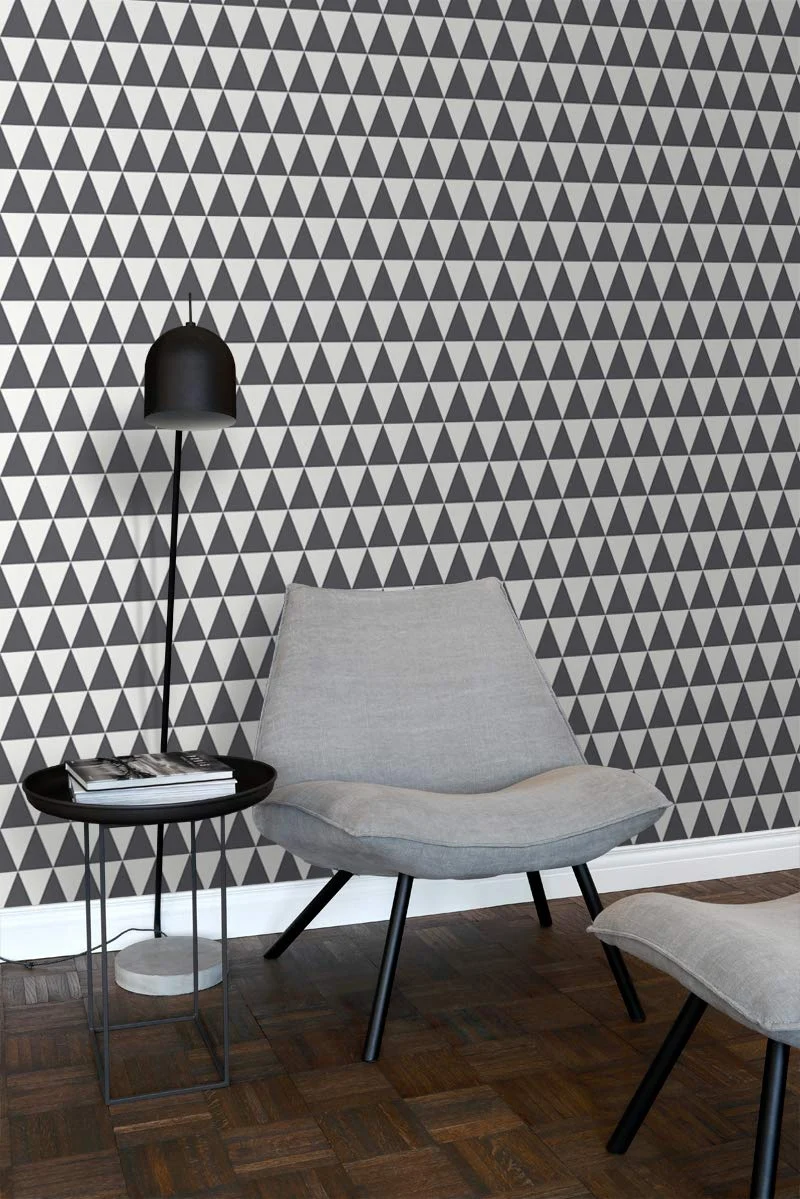 papier peint triangles géométriques graphiques noir et blanc mat - 148672 - d'ESTAhome.nl