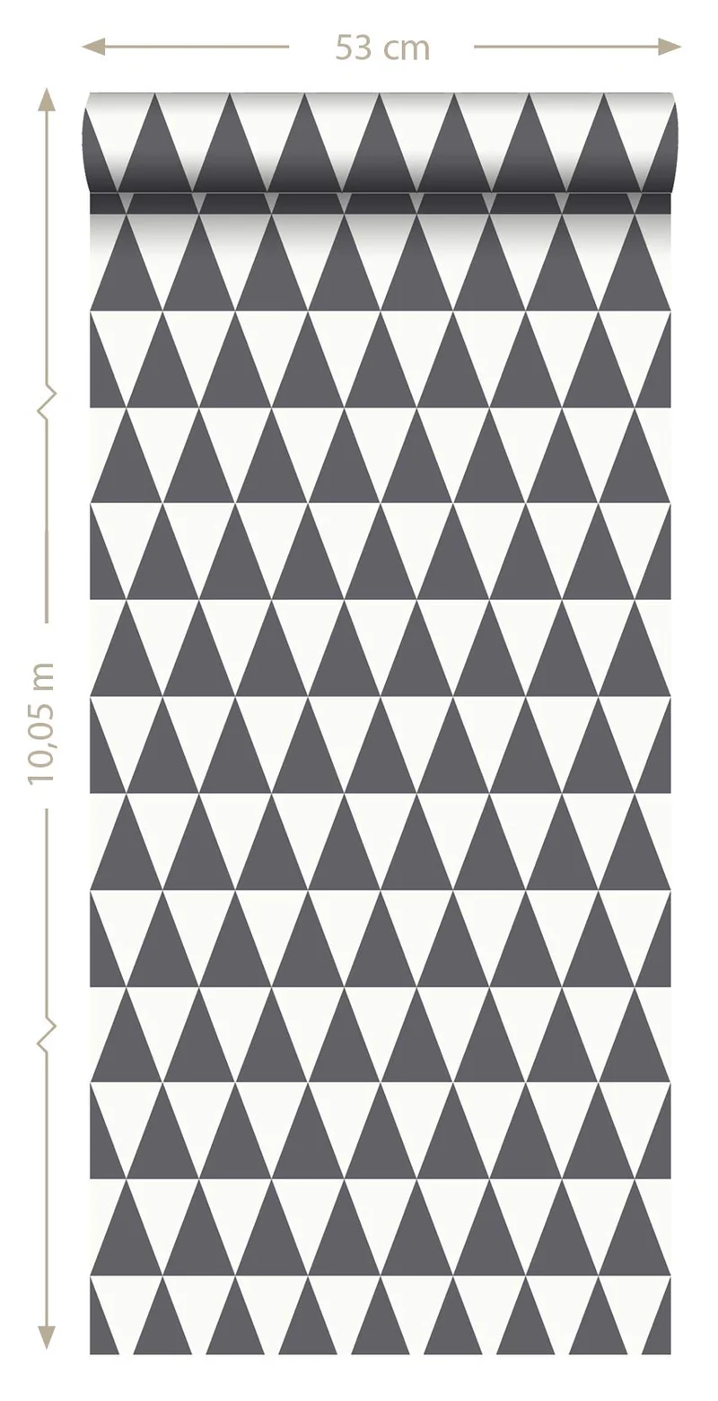 papier peint triangles géométriques graphiques noir et blanc mat - 148672 - d'ESTAhome.nl