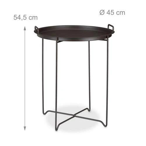 Relaxdays 10020503 Table d'appoint HxlxP: 54,5 x 45 x 45 cm petite table de service plateau amovible déco métal table cocktail table pliante, Marron