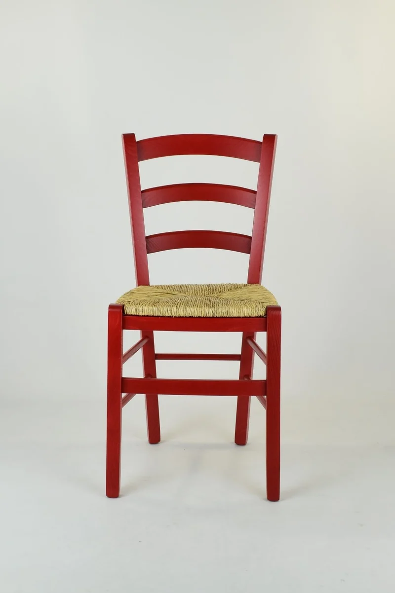 Tommychairs - Set 2 chaises Venezia pour la Cuisine, Bar et la Salle à Manger avec Structure en Bois Coleur Aniline Rouge et Assise en Paille