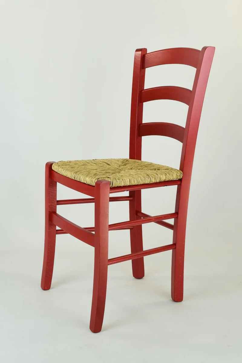 Tommychairs - Set 2 chaises Venezia pour la Cuisine, Bar et la Salle à Manger avec Structure en Bois Coleur Aniline Rouge et Assise en Paille