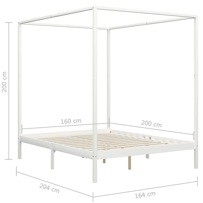 vidaXL Bois de Pin Massif Cadre de Lit à Baldaquin Lit Double Lit Adulte Lit Coffre Sommier à Lattes Chambre à Coucher Maison Intérieur Blanc 160x200 cm