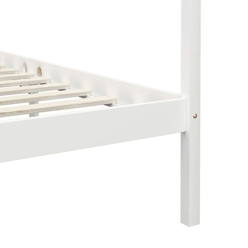 vidaXL Bois de Pin Massif Cadre de Lit à Baldaquin Lit Double Lit Adulte Lit Coffre Sommier à Lattes Chambre à Coucher Maison Intérieur Blanc 160x200 cm