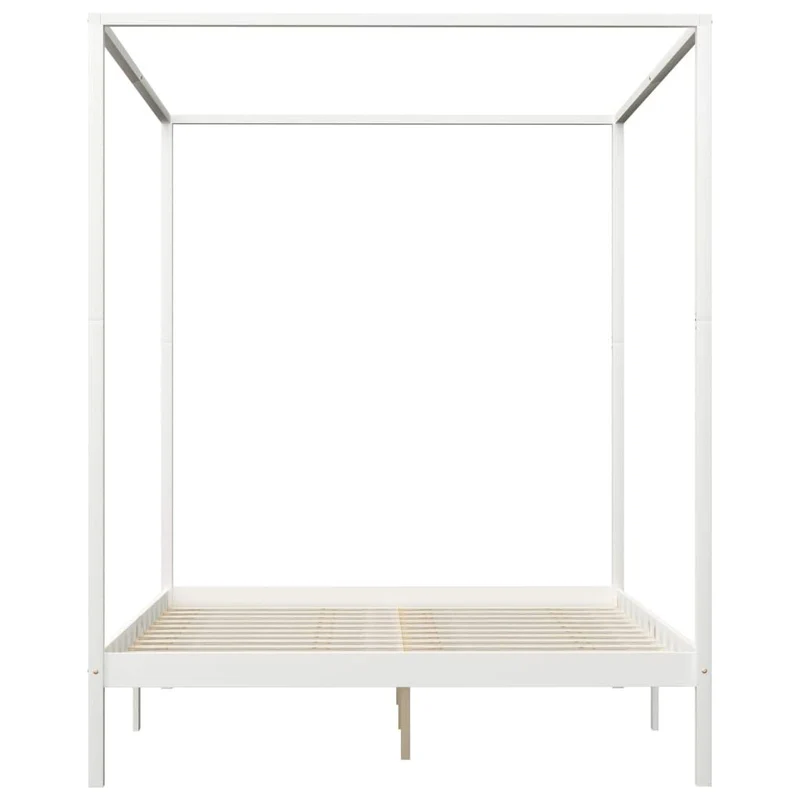 vidaXL Bois de Pin Massif Cadre de Lit à Baldaquin Lit Double Lit Adulte Lit Coffre Sommier à Lattes Chambre à Coucher Maison Intérieur Blanc 160x200 cm