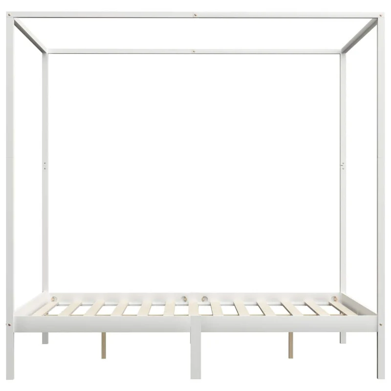 vidaXL Bois de Pin Massif Cadre de Lit à Baldaquin Lit Double Lit Adulte Lit Coffre Sommier à Lattes Chambre à Coucher Maison Intérieur Blanc 160x200 cm