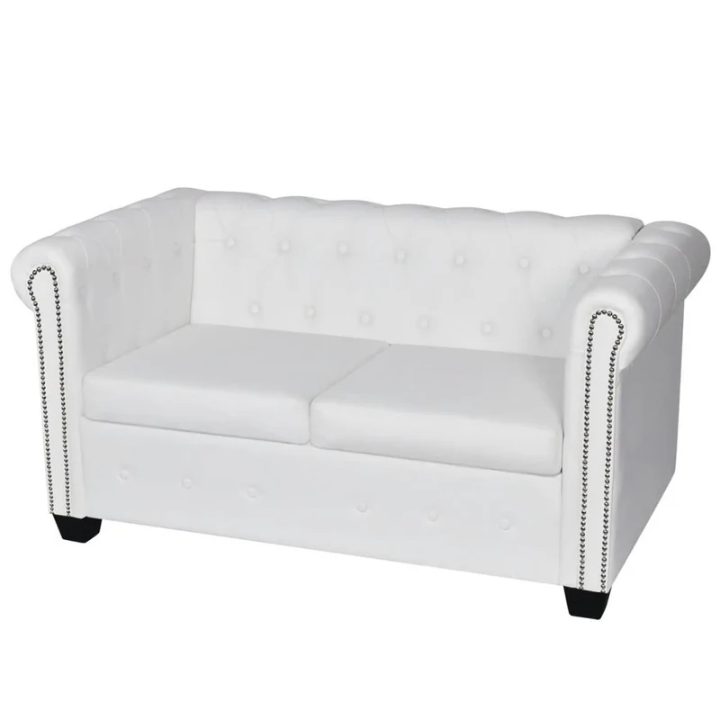 vidaXL Canapé Chesterfield de 2 places et 3 places Blanc Mobilier de salon Sofa