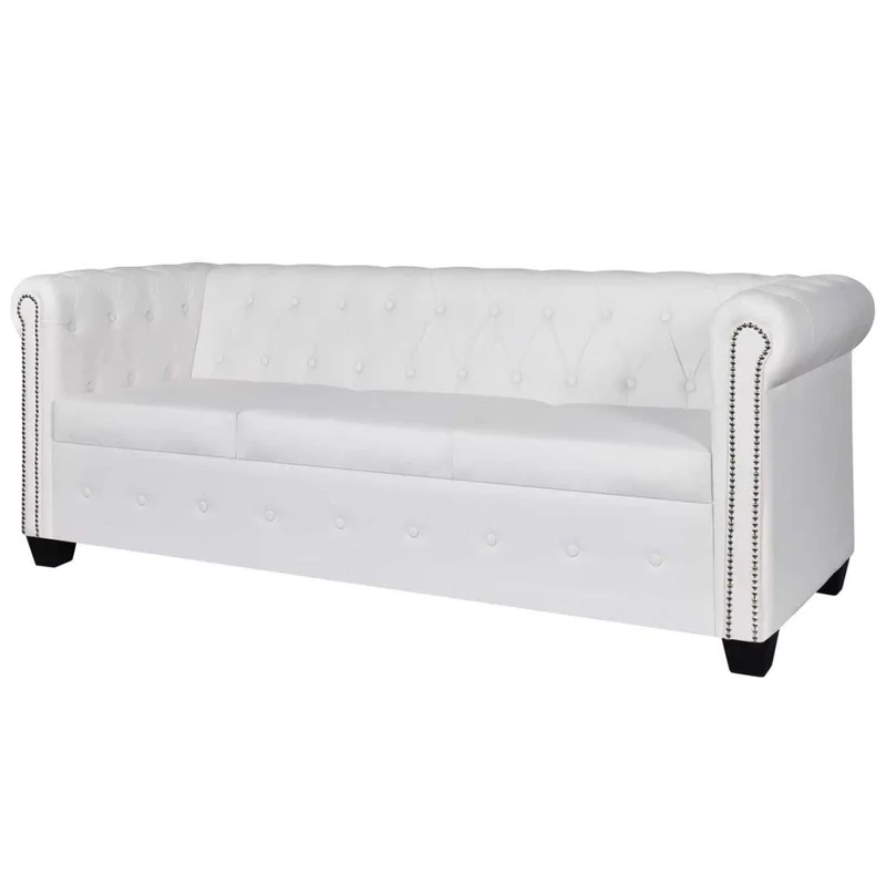 vidaXL Canapé Chesterfield de 2 places et 3 places Blanc Mobilier de salon Sofa