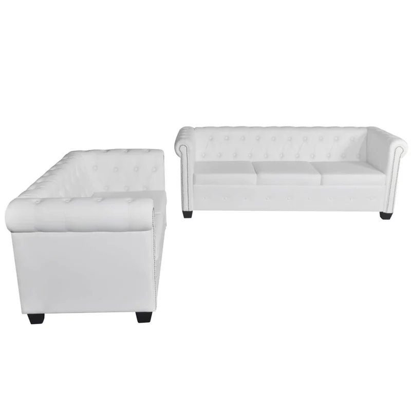 vidaXL Canapé Chesterfield de 2 places et 3 places Blanc Mobilier de salon Sofa