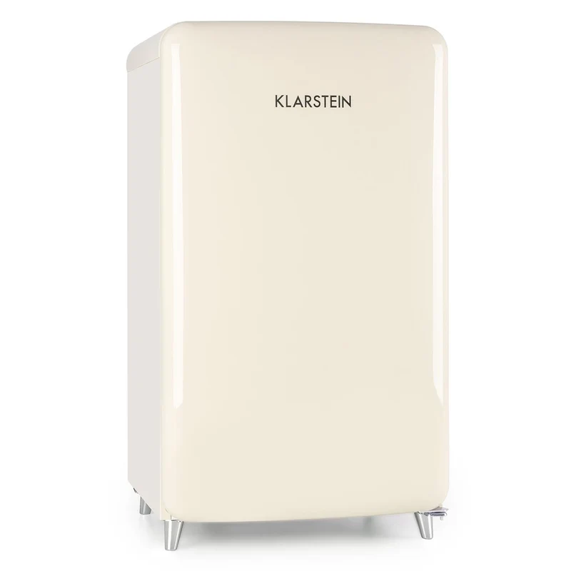 Klarstein PopArt Cream - réfrigérateur, pose libre, années 50, 108 l, congél. 13 l, rapide, compartiment légumes, 2 x clayettes, porte bouteilles, bac à oeufs, porte vers la droite, crème