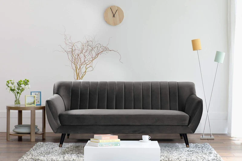 Mobilier Déco. Canapé 3 Places Velours Gris Louise