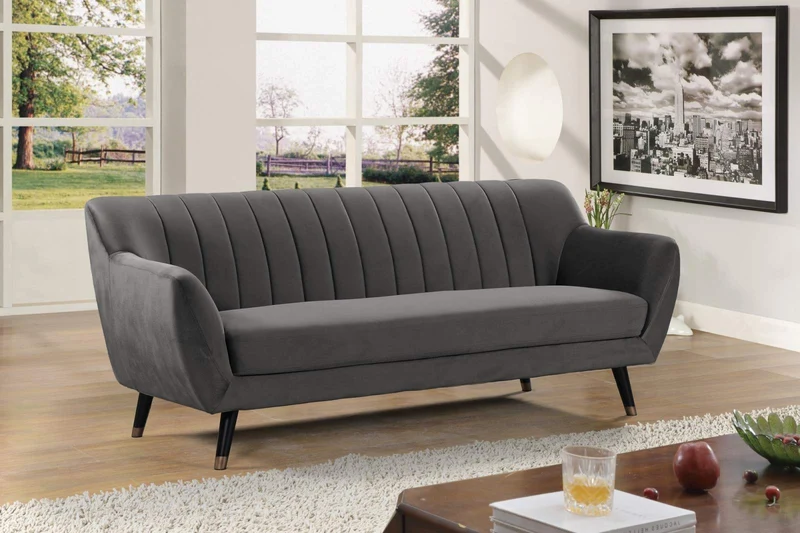 Mobilier Déco. Canapé 3 Places Velours Gris Louise