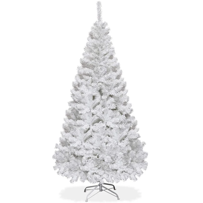 COSTWAY Sapin de Noël Arbre de Noël Artificiel pour Décoration de Noël Matériau PVC avec Pied en Métal 150cm-240cm Blanc (1.5M)
