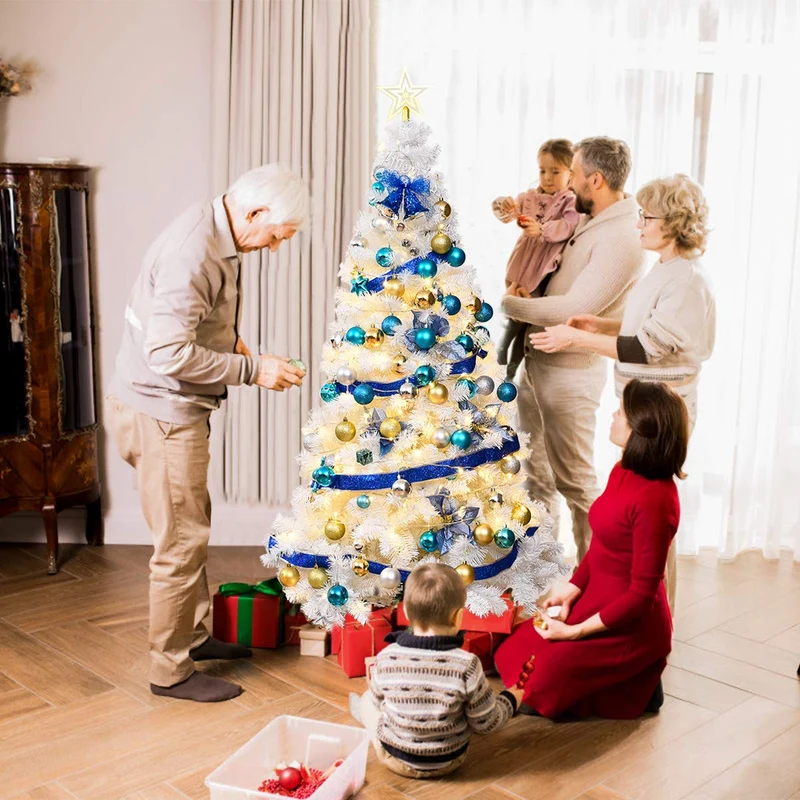 COSTWAY Sapin de Noël Arbre de Noël Artificiel pour Décoration de Noël Matériau PVC avec Pied en Métal 150cm-240cm Blanc (1.5M)