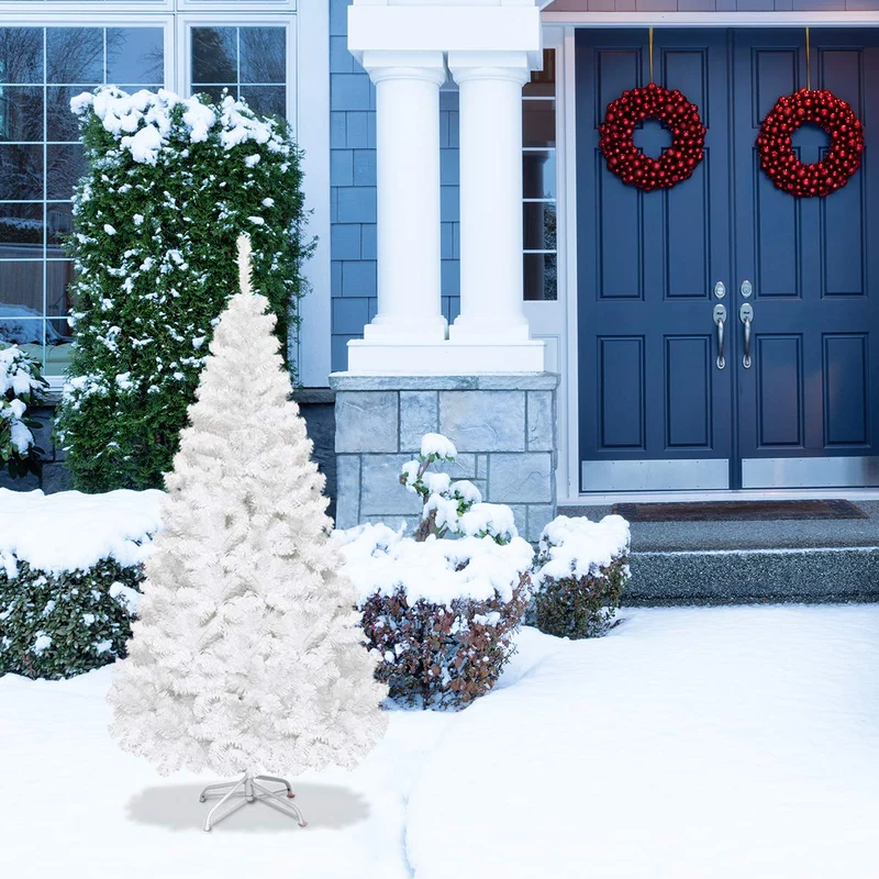 COSTWAY Sapin de Noël Arbre de Noël Artificiel pour Décoration de Noël Matériau PVC avec Pied en Métal 150cm-240cm Blanc (1.5M)