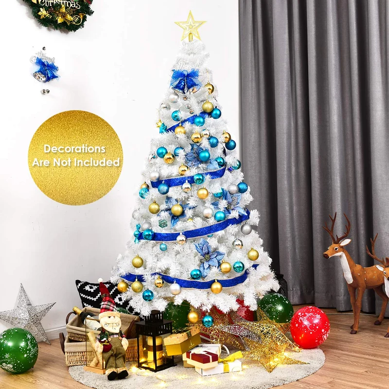COSTWAY Sapin de Noël Arbre de Noël Artificiel pour Décoration de Noël Matériau PVC avec Pied en Métal 150cm-240cm Blanc (1.5M)