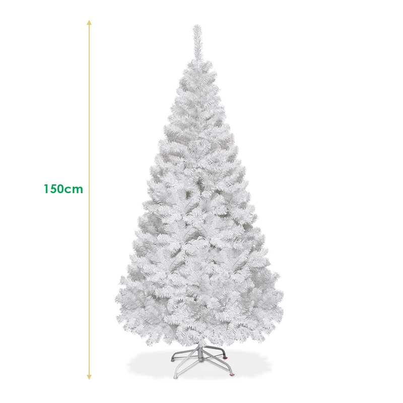 COSTWAY Sapin de Noël Arbre de Noël Artificiel pour Décoration de Noël Matériau PVC avec Pied en Métal 150cm-240cm Blanc (1.5M)