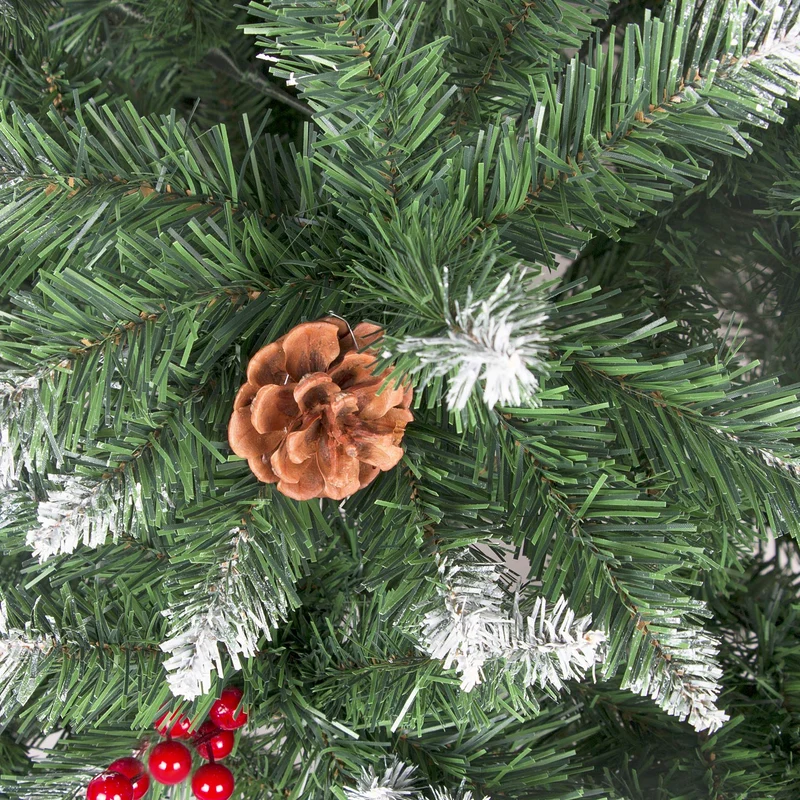Sunjas Sapin de Noël Artificiel en PVC, avec Neige, Fruits Rouges, Ananas Véritables, Support en métal, Arbre pour Décoration de Noël (150cm, 400 Branches)