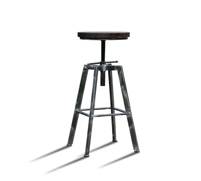 Tabouret de Bar Réglable YAKO 2 Design Luxe Loft Vintage Industriel Gris Brossé Métal & Bois