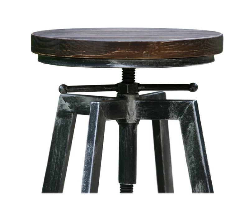 Tabouret de Bar Réglable YAKO 2 Design Luxe Loft Vintage Industriel Gris Brossé Métal & Bois