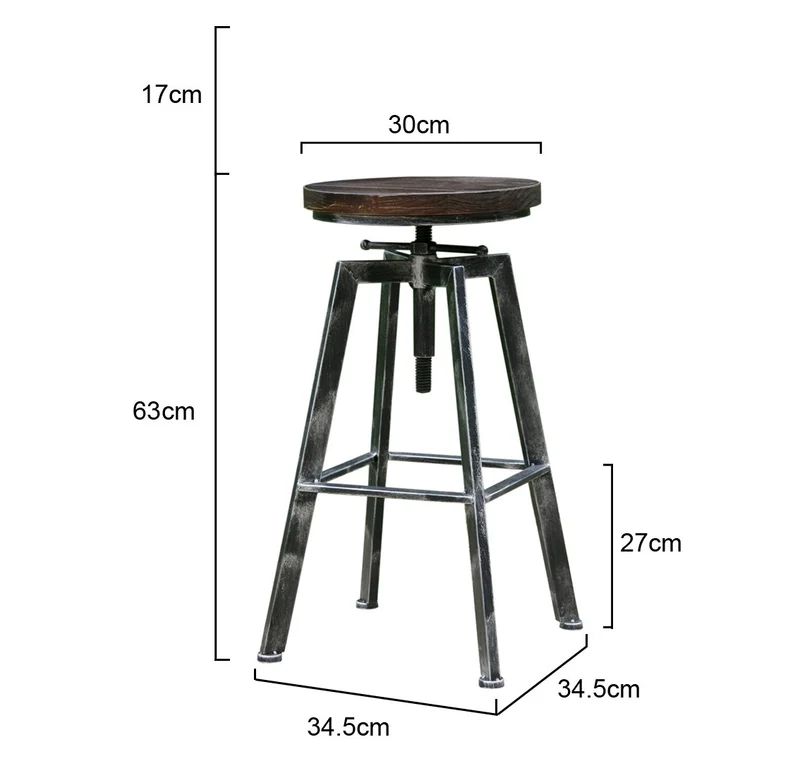 Tabouret de Bar Réglable YAKO 2 Design Luxe Loft Vintage Industriel Gris Brossé Métal & Bois