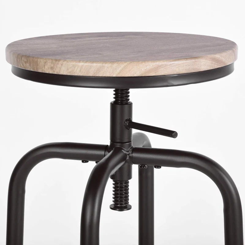 FURNITURE-R France Lot de 2 Tabourets de Bar Industriel Vintage Tabourets de Bar Dessus en Chêne Tabouret et Métal Style Hauteur Réglable Pivotant