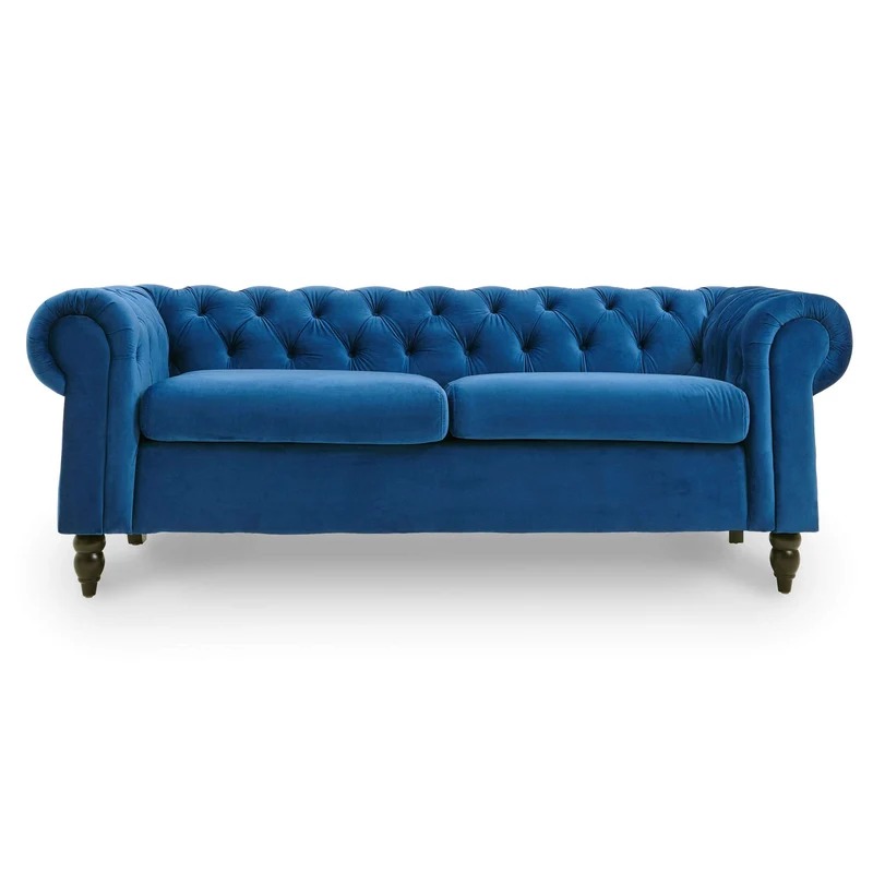 DecoInParis Canapé Chesterfield 3 Places en Velours Winston (Bleu)