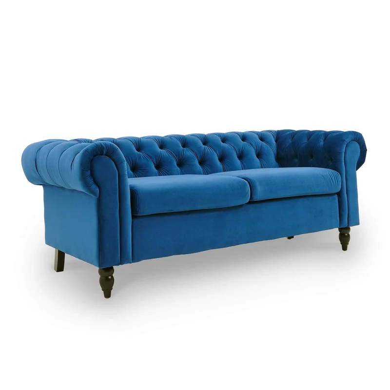DecoInParis Canapé Chesterfield 3 Places en Velours Winston (Bleu)