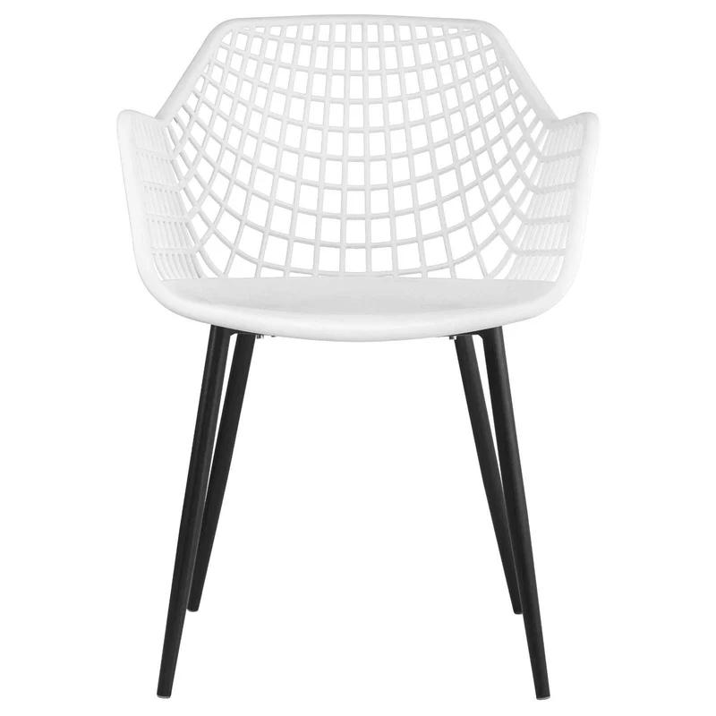 IDIMEX Lot de 4 chaises Lucia pour Salle à Manger ou Cuisine au Design Retro avec accoudoirs, Coque en Plastique Blanc et 4 Pieds en métal laqué Noir