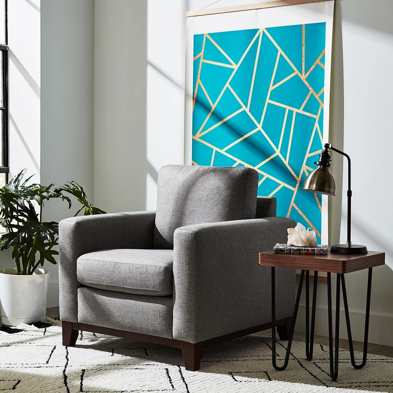 Marque Amazon - Rivet North End - Fauteuil d'appoint moderne à structure en bois visible, Gris tissé