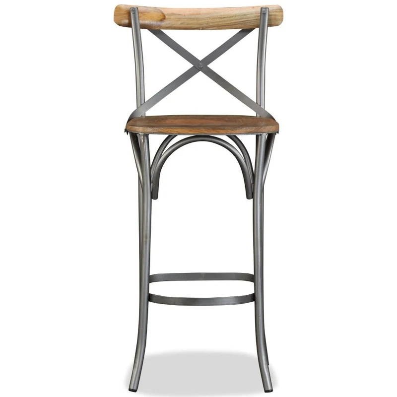 Festnight Tabouret de Bar Style Industriel en Bois de Manguier Massif et Acier Dossier Croisé