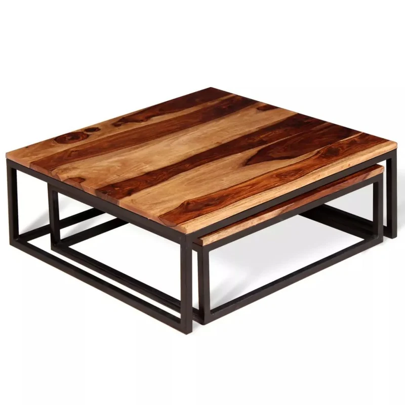 Festnight 2 pcs Ensemble de Table Basse Gigogne Style Rétro Bois de Sheesham Massif