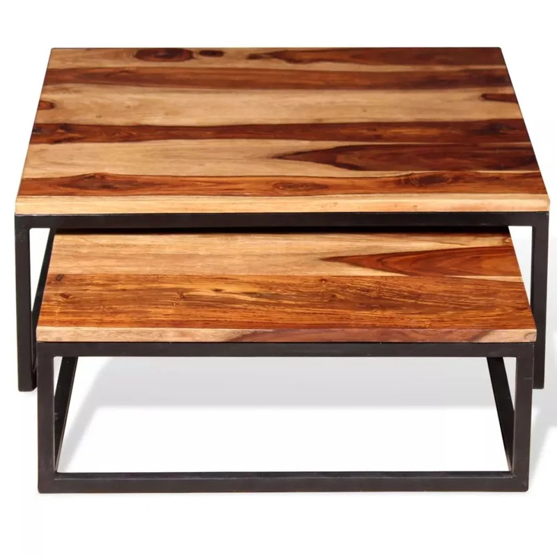 Festnight 2 pcs Ensemble de Table Basse Gigogne Style Rétro Bois de Sheesham Massif