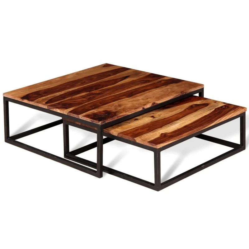 Festnight 2 pcs Ensemble de Table Basse Gigogne Style Rétro Bois de Sheesham Massif