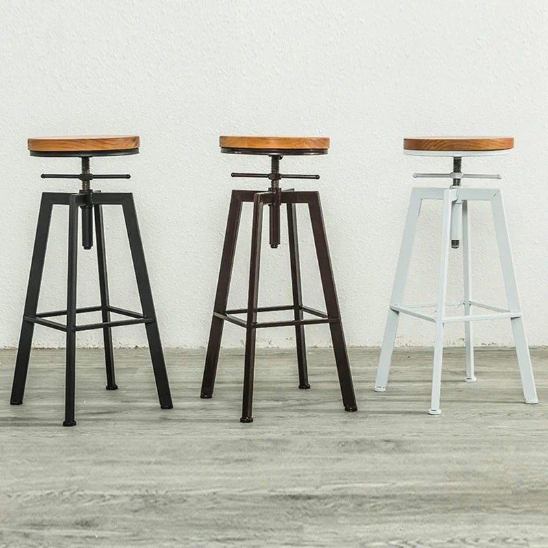Tabouret de Bar Vintage Industriel, Rustique Tabouret de bar pivotant, Siège en bois rond et tabouret en métal, Tabouret à hauteur de comptoir réglable blanc