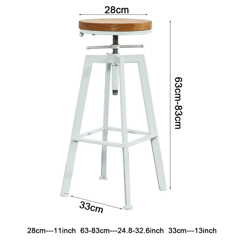 Tabouret de Bar Vintage Industriel, Rustique Tabouret de bar pivotant, Siège en bois rond et tabouret en métal, Tabouret à hauteur de comptoir réglable blanc